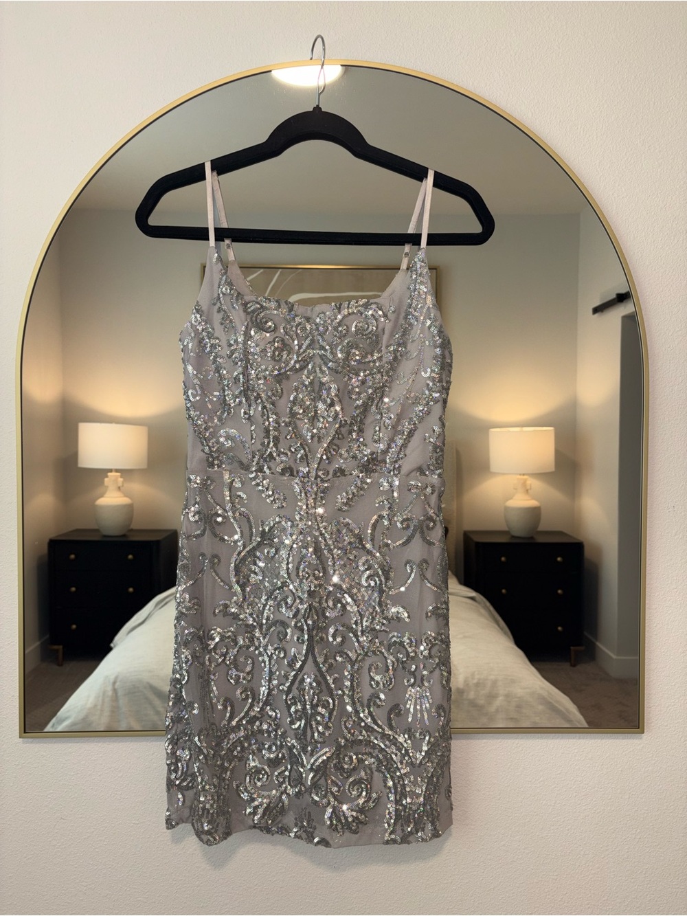 B Darlin Silver Sequin Embellished Slip Dress